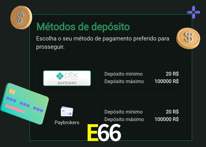 O cassino E66 oferece uma grande variedade de métodos de pagamento
